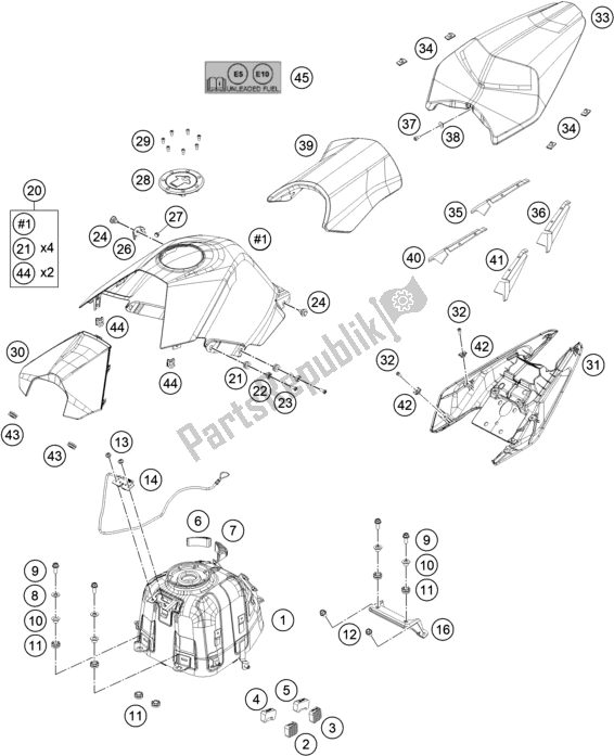 Todas las partes para Tanque, Asiento de KTM RC 390 ,black,-B. D. 2019