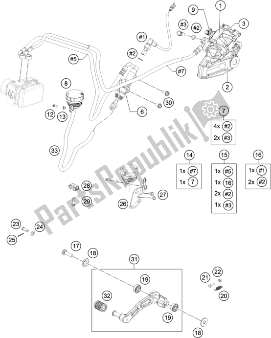 All parts for the Brake Caliper Rear of the KTM RC 390 ,black-CKD 17 2017