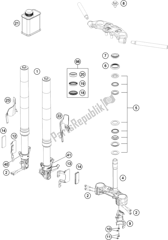 All parts for the Front Fork, Triple Clamp of the KTM RC 390 ,black-CKD 17 2017