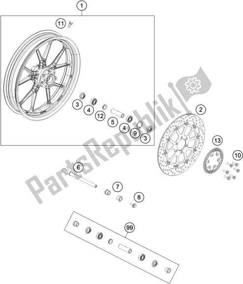 All parts for the Front Wheel of the KTM RC 390 ,black-CKD 17 2017
