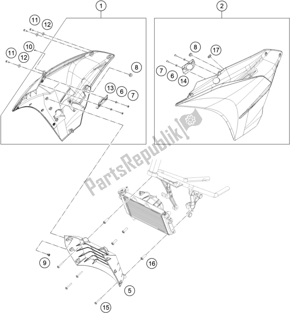 Toutes les pièces pour le Side Trim du KTM RC 390 ,black-CKD 17 2017