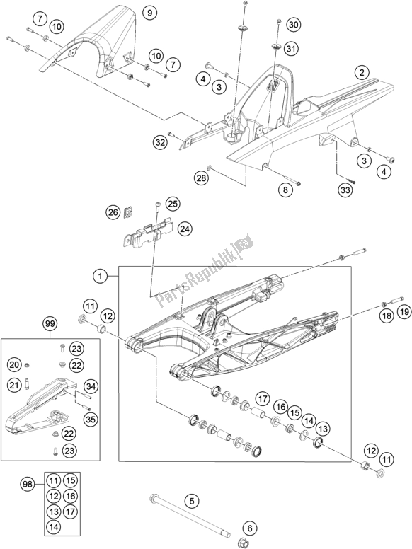 Toutes les pièces pour le Bras Oscillant du KTM RC 390 ,black-CKD 17 2017