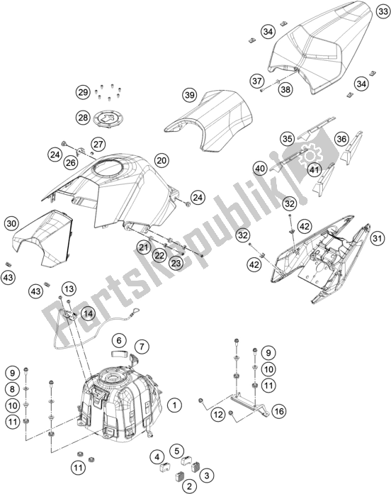 All parts for the Tank, Seat, Cover of the KTM RC 390 ,black-CKD 17 2017