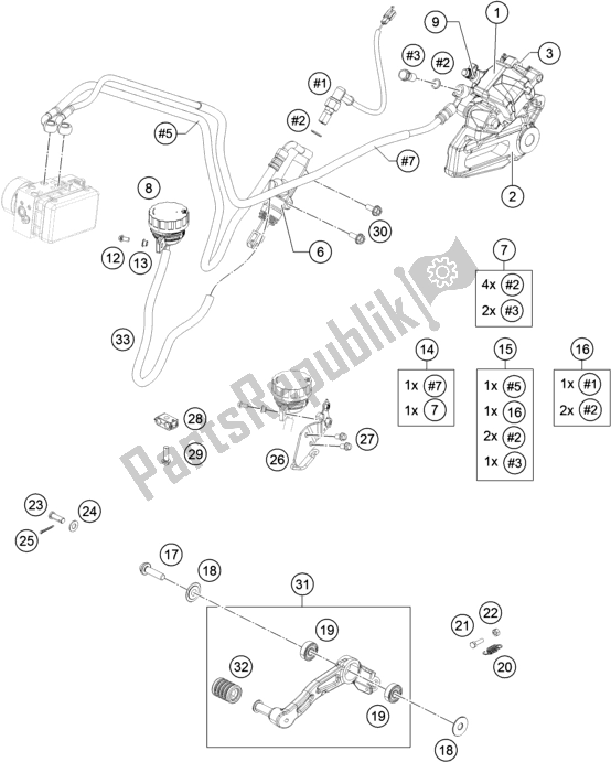 All parts for the Brake Caliper Rear of the KTM RC 390 Black B. D. 17 2017