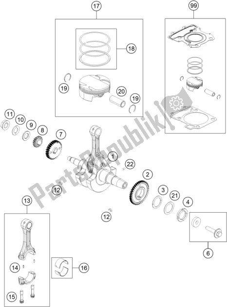 Toutes les pièces pour le Vilebrequin, Piston du KTM RC 390 Black B. D. 17 2017