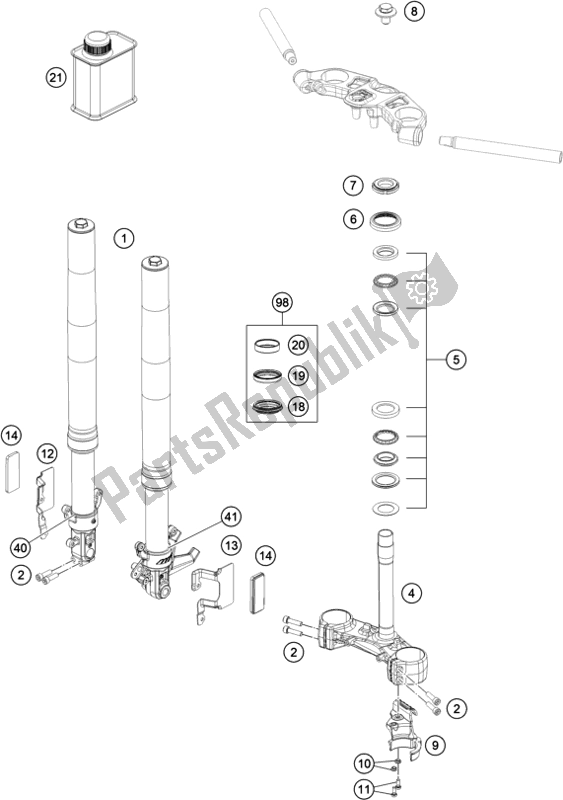 Todas las partes para Horquilla Delantera, Triple Abrazadera de KTM RC 390 Black B. D. 17 2017
