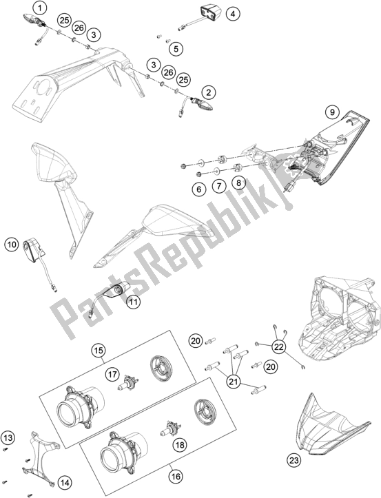 Toutes les pièces pour le Système D'éclairage du KTM RC 390 Black B. D. 17 2017