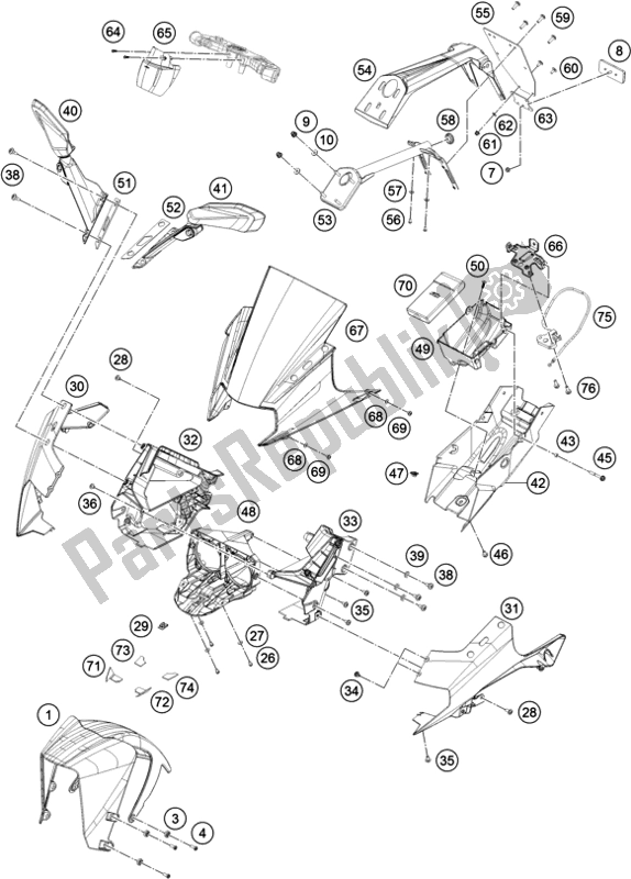 Todas las partes para Máscara, Defensas de KTM RC 390 Black B. D. 17 2017