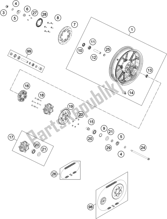 Toutes les pièces pour le Roue Arrière du KTM RC 390 Black B. D. 17 2017