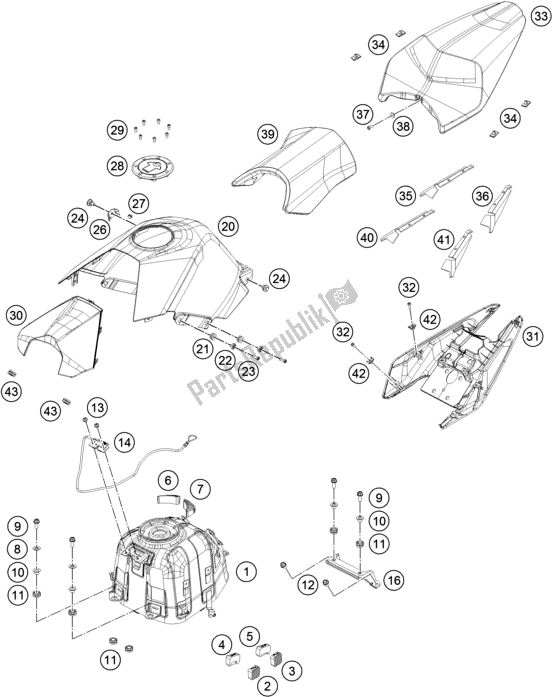 Toutes les pièces pour le Réservoir, Siège, Couverture du KTM RC 390 Black B. D. 17 2017