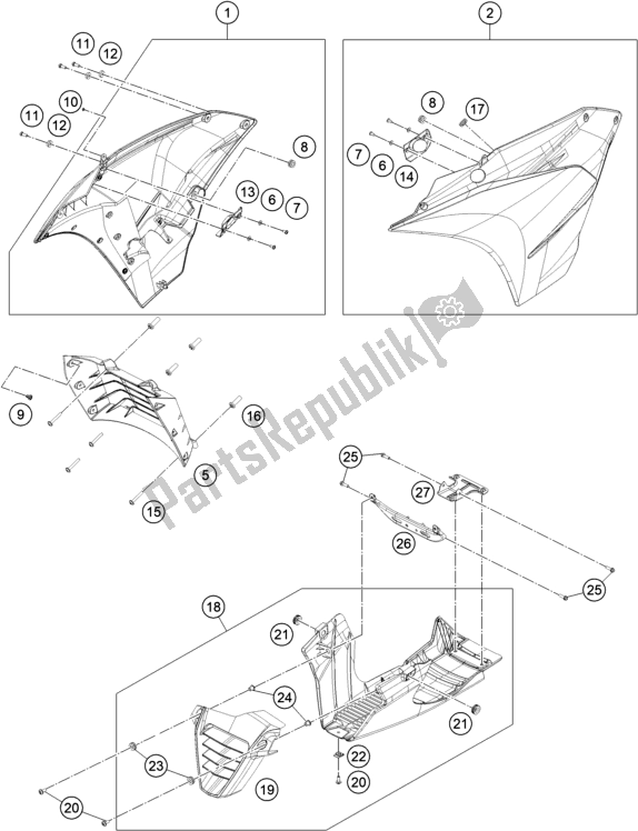 All parts for the Cover of the KTM RC 390 ,white-B. D. 2020