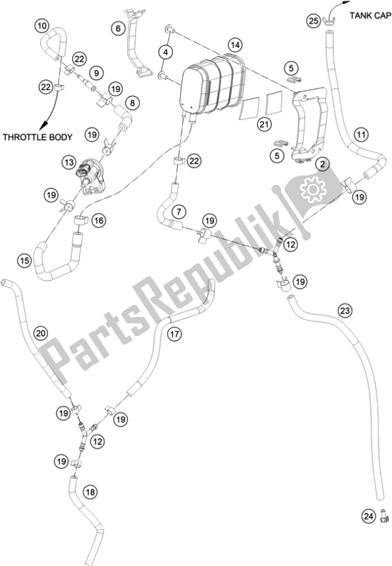 Tutte le parti per il Contenitore Per Evaporazione del KTM RC 390 ,white-B. D. 2020