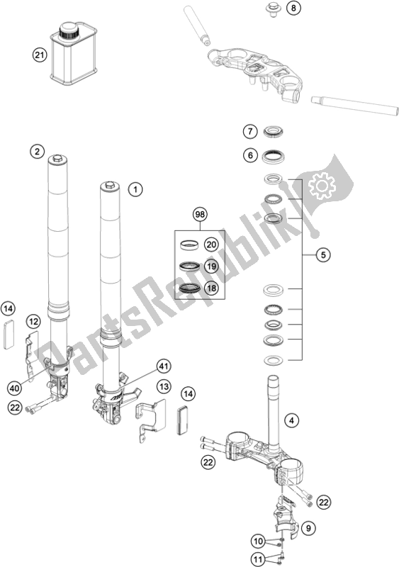 Alle onderdelen voor de Voorvork, Drievoudige Klem van de KTM RC 390 ,white-B. D. 2020
