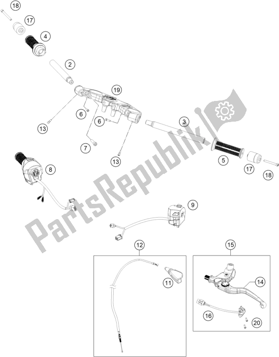 Tutte le parti per il Manubrio, Comandi del KTM RC 390 ,white-B. D. 2020