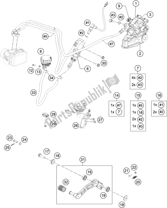 All parts for the Rear Brake Caliper of the KTM RC 390 ,white-B. D. 2020