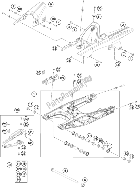 Tutte le parti per il Forcellone del KTM RC 390 ,white-B. D. 2020