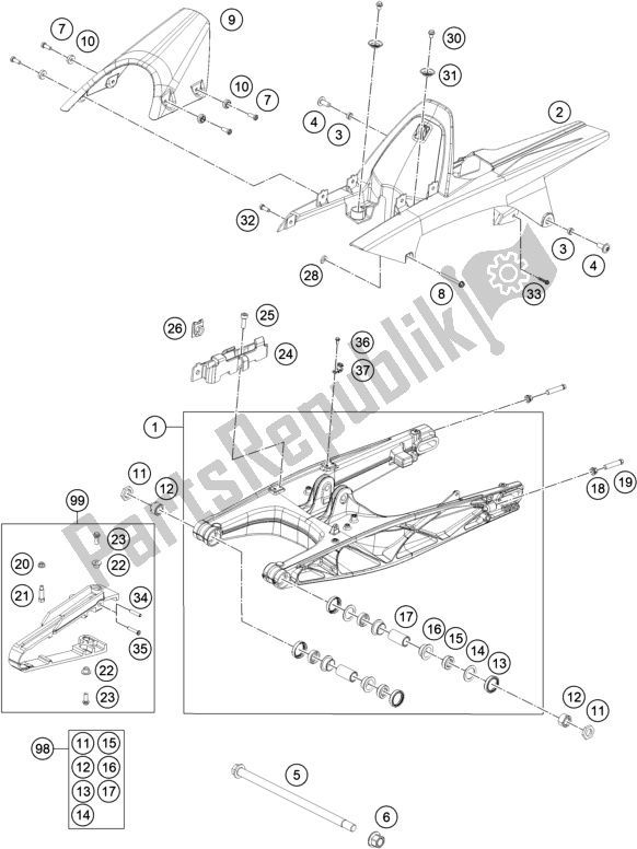 Todas as partes de Braço Oscilante do KTM RC 390 ,white-B. D. 2020