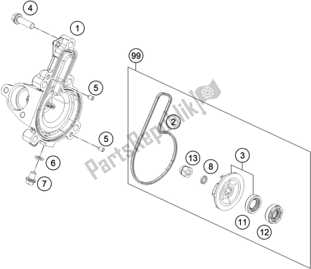 Alle onderdelen voor de Waterpomp van de KTM RC 390 ,white-B. D. 2020