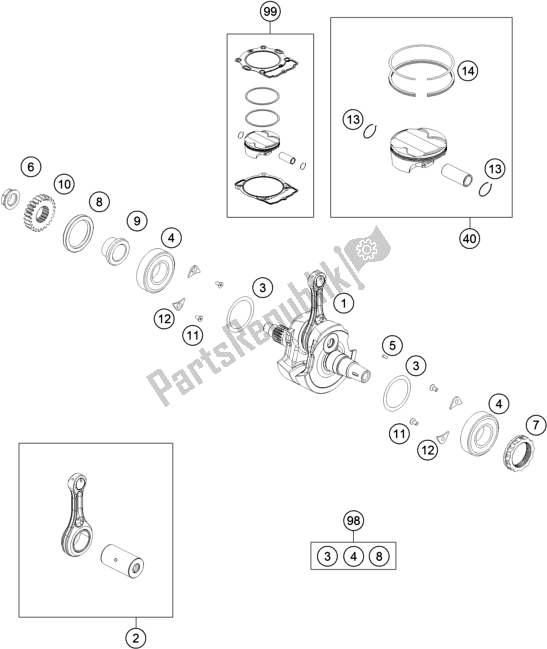 All parts for the Crankshaft, Piston of the KTM RC4 R 690 2020