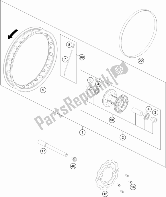 All parts for the Front Wheel of the KTM SX-E 5 EU 0 2020
