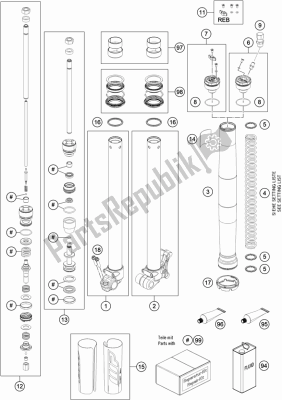 Todas las partes para Horquilla Delantera Desmontada de KTM SX-E 5 EU 0 2021