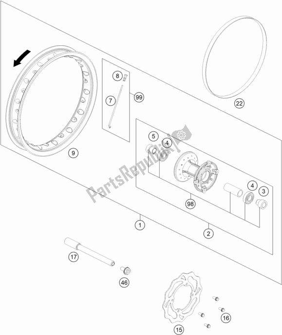 Toutes les pièces pour le Roue Avant du KTM SX-E 5 EU 0 2021