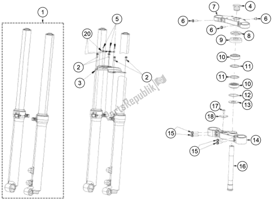 All parts for the Front Fork, Triple Clamp of the KTM TXT Racing 125 EU 2020