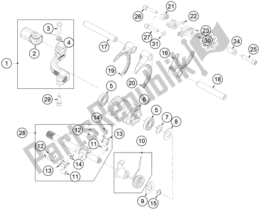 All parts for the Shifting Mechanism of the KTM TXT Racing 125 EU 2021