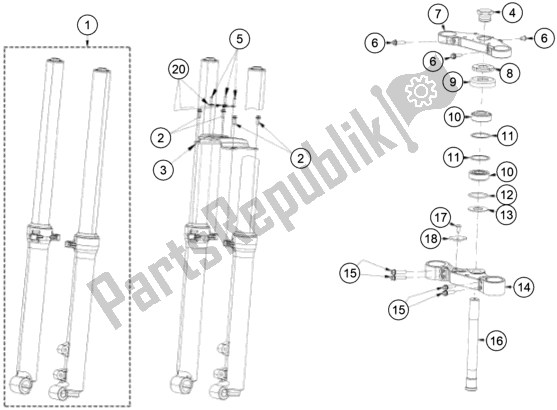 All parts for the Front Fork, Triple Clamp of the KTM TXT Racing 125 US 2020