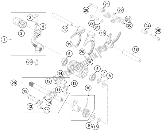 All parts for the Shifting Mechanism of the KTM TXT Racing 125 US 2021