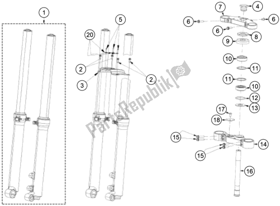 All parts for the Front Fork, Triple Clamp of the KTM TXT Racing 300 EU 2020