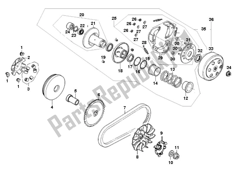 All parts for the Clutch of the Kymco Agility 10 4T 50 2000 - 2010