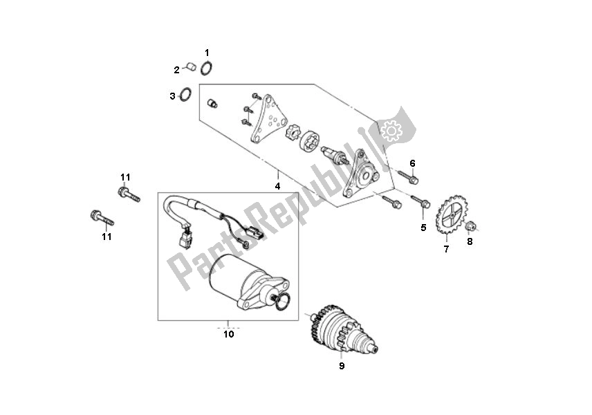 All parts for the Starter Motor of the Kymco Agility 10 4T 50 2000 - 2010