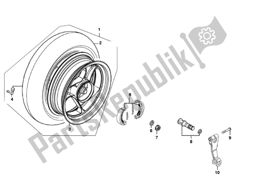 Todas as partes de Roda Traseira do Kymco Agility 12 4T ALL Models 50 2000 - 2010