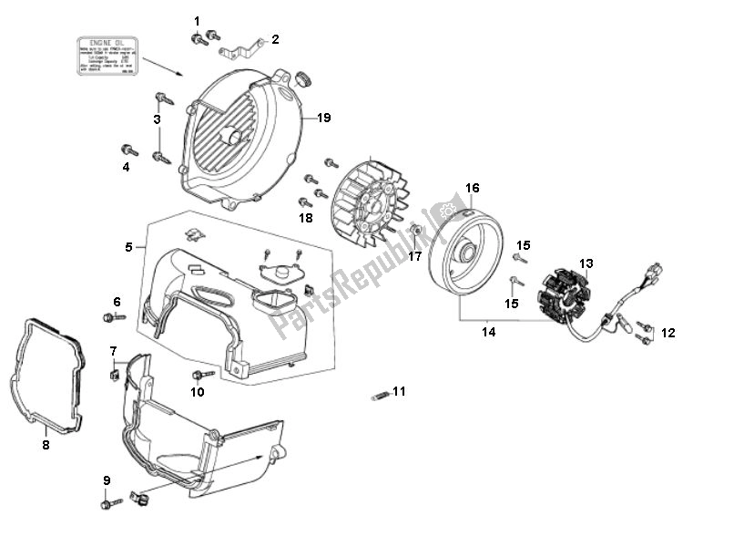 All parts for the E08 Ontsteking - Koelvin of the Kymco Agility 16 4T City 50 2000 - 2010