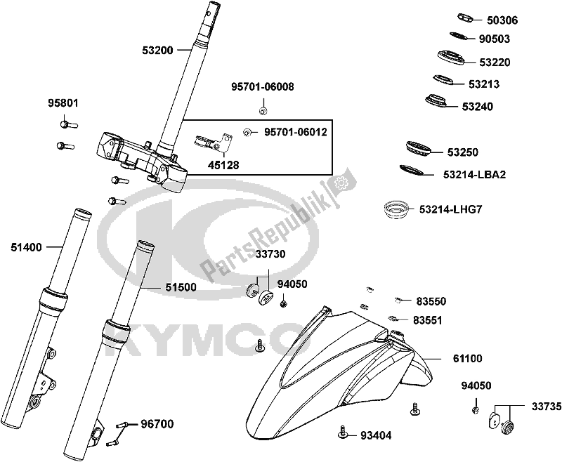 Toutes les pièces pour le F06 - Stem Steering du Kymco BF 60 AD AU -People GTI 300 60300 2015
