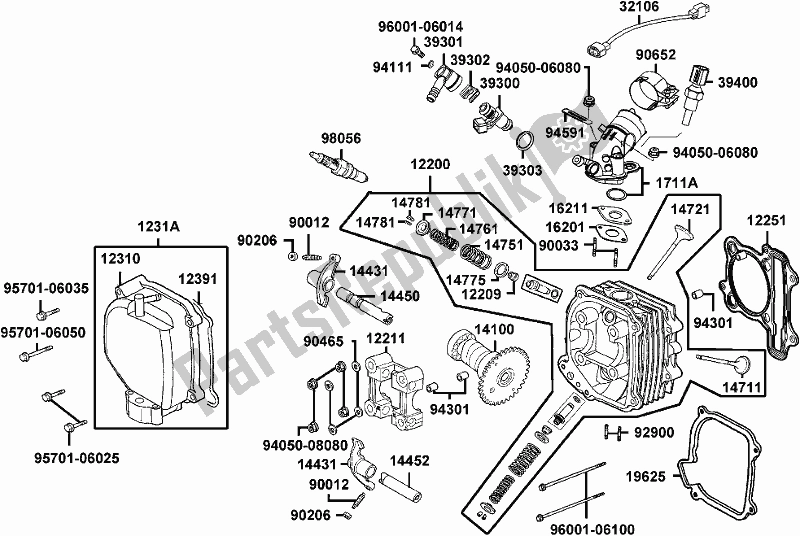 All parts for the E02 - Cylinder Head of the Kymco KA 40 AB AU -Like 200 40200 2012