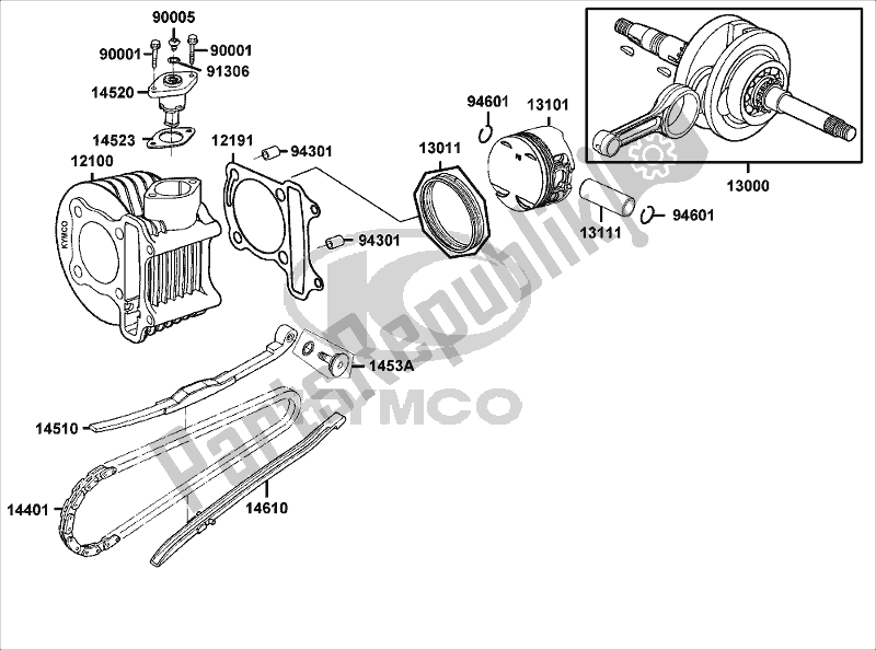 All parts for the E03 - Piston/ Crankshaft of the Kymco KA 40 AB AU -Like 200 40200 2012