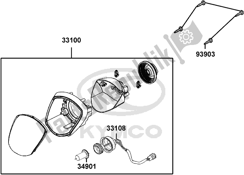 All parts for the F01 - Head Light of the Kymco KA 40 AB AU -Like 200 40200 2012