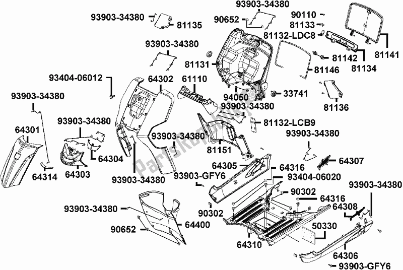 All parts for the F05 - Front Cover/ Front Fender of the Kymco KA 40 AB AU -Like 200 40200 2012