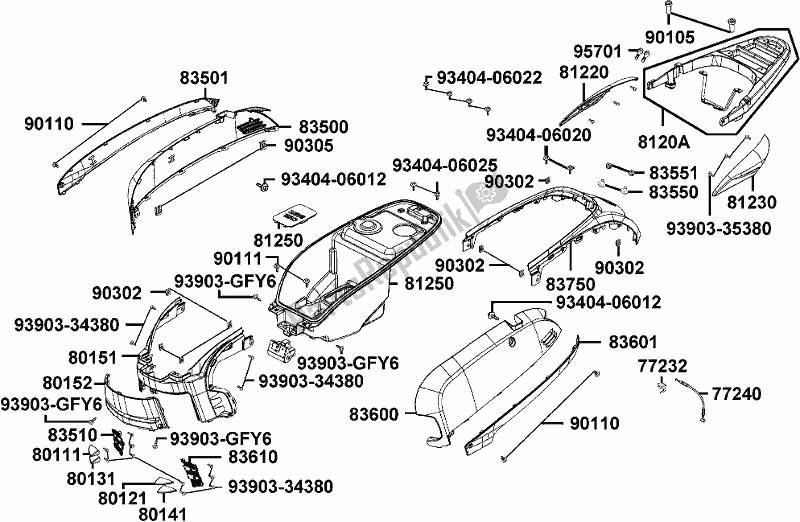 All parts for the F12 - Body Cover/ Luggage Box of the Kymco KA 40 AB AU -Like 200 40200 2012