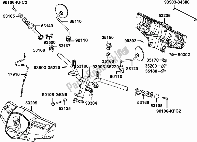 Alle onderdelen voor de F03 - Handle Steering/ Handle Cover van de Kymco KA 40 AL AU -Like 200 40200 2017
