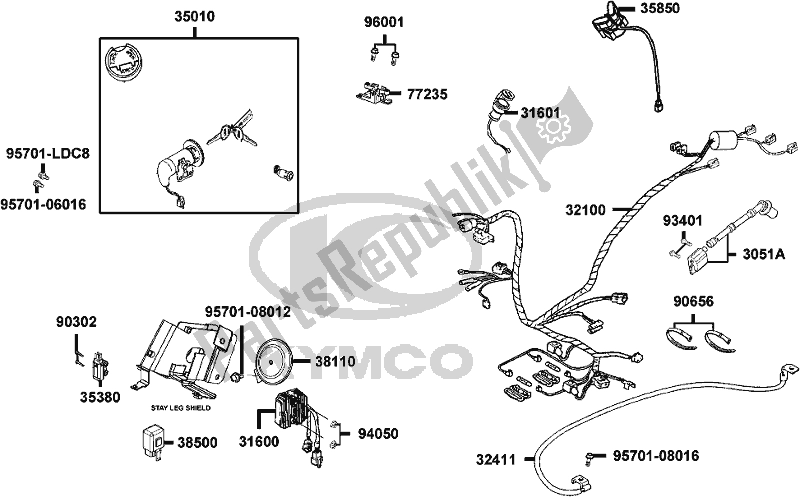 Alle onderdelen voor de F19 - Wire Harness van de Kymco KA 40 AL AU -Like 200 40200 2017