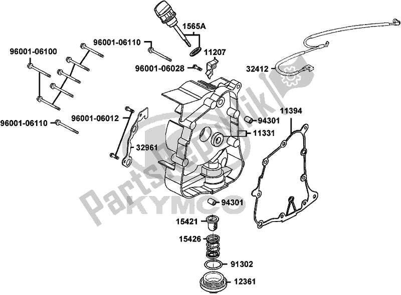 Alle onderdelen voor de E04 - Right Crankcase Cover van de Kymco KA 40 AL AU -Like 200 40200 2018