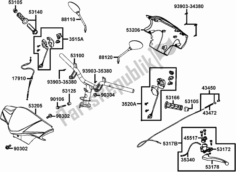 Alle onderdelen voor de F03 - Handle Steering/ Handle Cover van de Kymco KE 10 CA AU -Agility 50 1050 2015