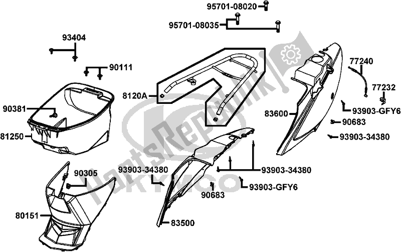 Alle onderdelen voor de F12 - Body Cover/ Luggage Box van de Kymco KE 10 CA AU -Agility 50 1050 2015