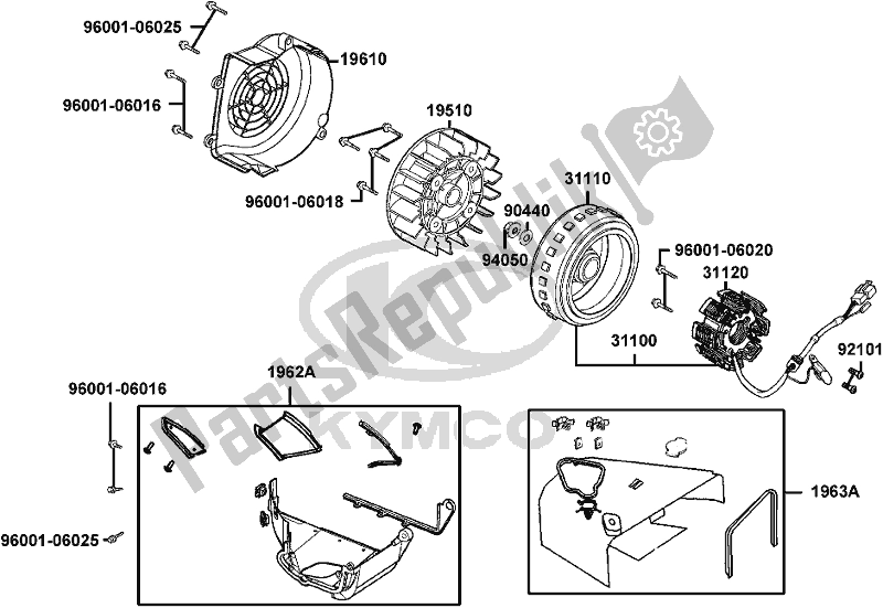 Alle onderdelen voor de E07 - Fan Cover/ Generator van de Kymco KF 40 BB AU -Agility 16+ City 200 4016200 2016