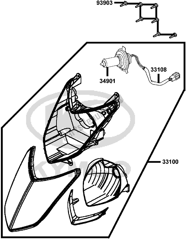 Alle onderdelen voor de F01 - Head Light van de Kymco KF 40 BB AU -Agility 16+ City 200 4016200 2016