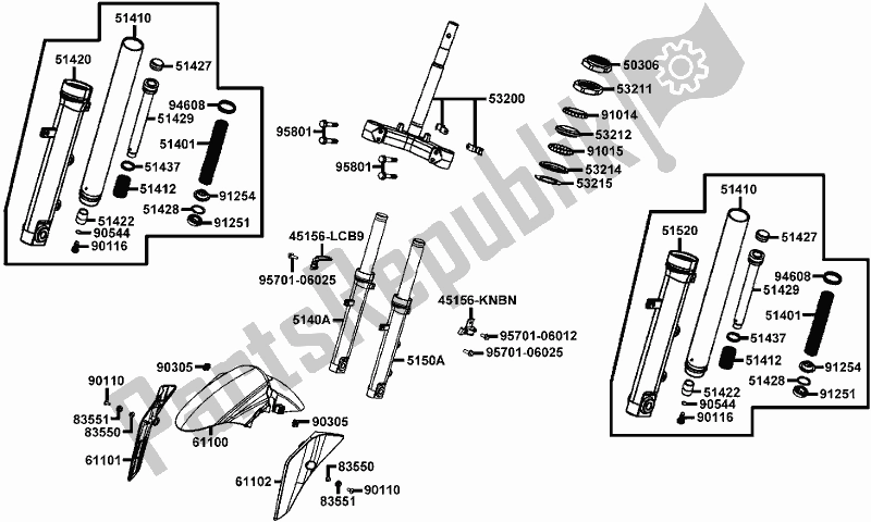 Alle onderdelen voor de F06 - Stem Steering/ Front Cushion van de Kymco KF 40 BB AU -Agility 16+ City 200 4016200 2016