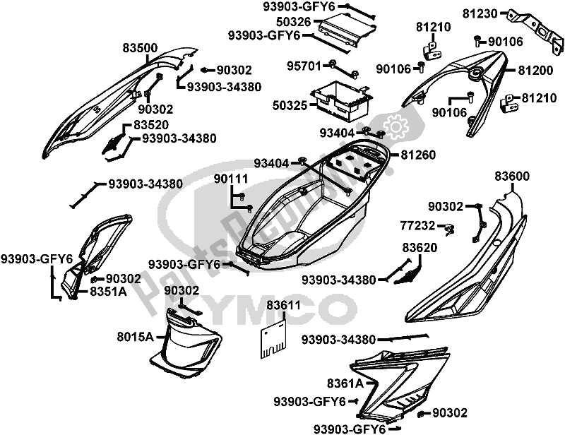 Alle onderdelen voor de F12 - Body Cover/ Luggage Box van de Kymco KF 40 BB AU -Agility 16+ City 200 4016200 2016